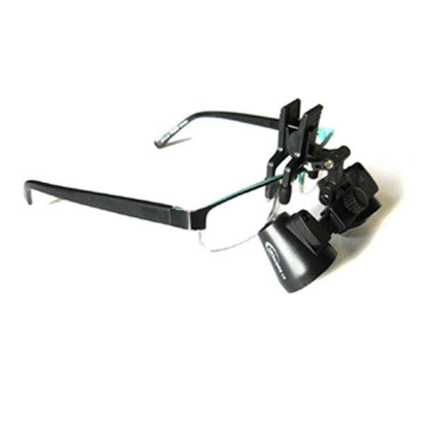 Photo of black Clip-On Loupes on frames from UKloupes