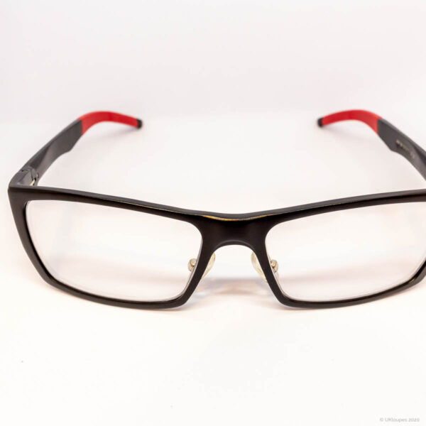 Modern black and red dental prescription frames by UKloupes