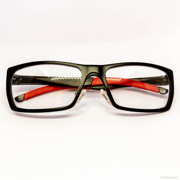 Modern black and red dental prescription frames by UKloupes