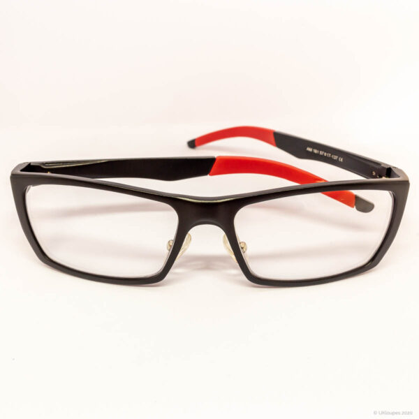 Modern black and red dental prescription frames by UKloupes