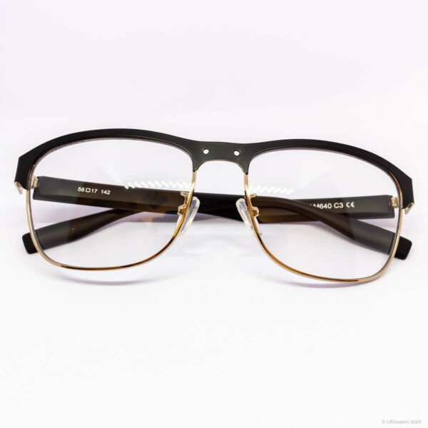 AM640 C3 black and gold prescription dental frames by UKloupes